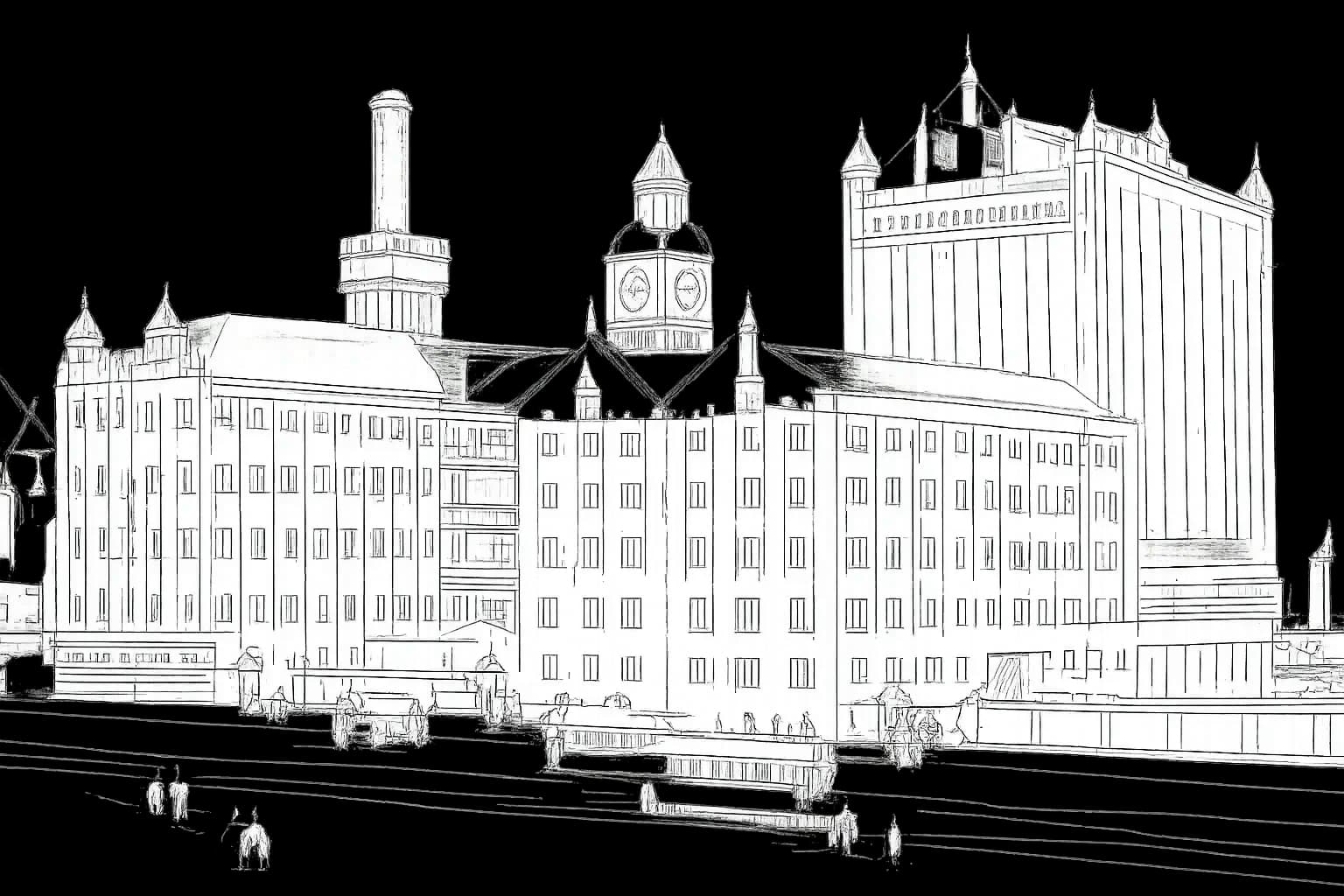 A coastal skyline taking shape in charcoal hues.